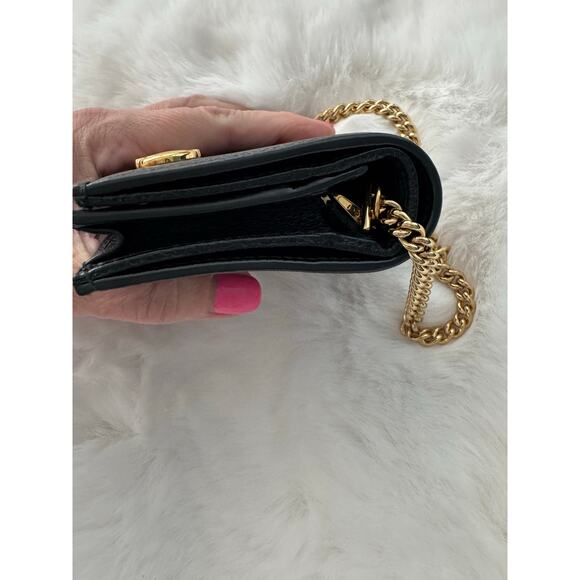 Gucci Zumi Compact Chain Card Case – Black Leather Wallet on Chain - Picture 6 of 8